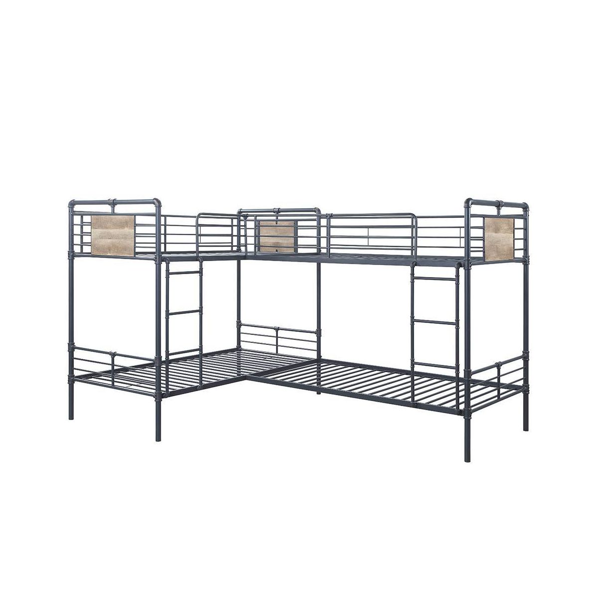 119"Quadruple Twin Bunk Bed Cordelia Loft and Bunk Bed Sandy Black, Dark Bronze Hand-Brushed Finish - Acme Furniture: Metal Frame