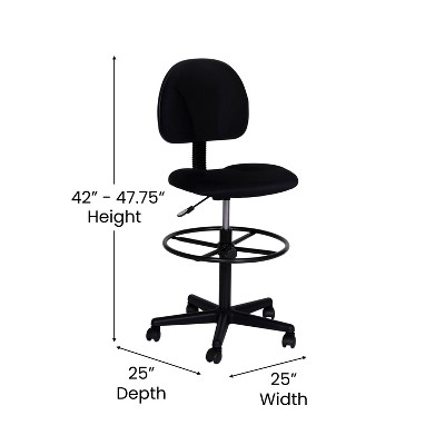 Black Adjustable Fabric Drafting Chair with Swivel