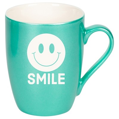 100 North Smiley Face 10 Ounce Seafoam Metallic Finish, Comfortably Fits Your Hands, New Bone China Coffee Tea Cup Mug, Smile
