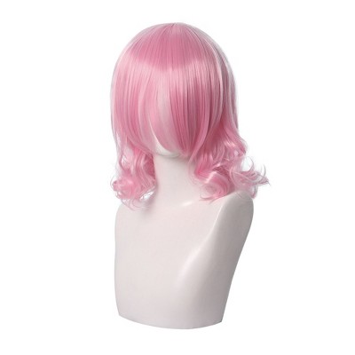 Unique Bargains Women's Halloween Shoulder Length Wigs with Wig Cap 14" Pink