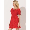 Allegra K Women's Square Neck Puff Sleeve Smocked Floral Ruffled Hem Dress - 3 of 4