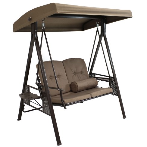 Adjustable Tilt Canopy and Cushions Included Beige Barton 3-Seat Outdoor Patio Porch Swing 