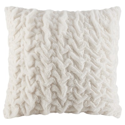 25"x25" Ruched Faux Fur Euro Throw Pillow Ivory