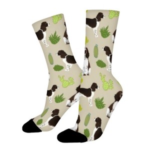Springer Spaniel Dog Cactus Women Printed Crew Socks Funny Funky Socks Soft Polyester Novelty Gifts for Artists Men - 1 of 1