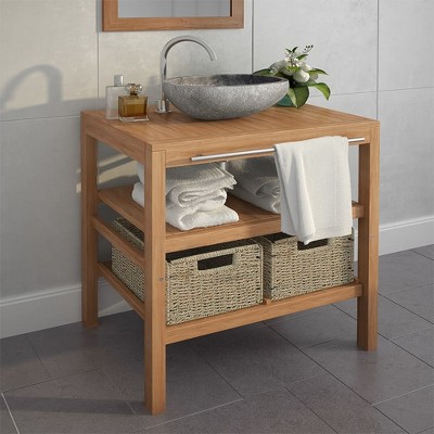 vidaXL Bathroom Vanity Cabinet with 2 Baskets Solid Teak 29.1 in. x 17.7 in. x 29.5 in.