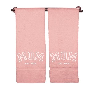 BC BARE COTTON Monogrammed Towels, Set of 2 - White Block Embroidered Writing with MOM OR DAD and Current Year on - 1 of 1