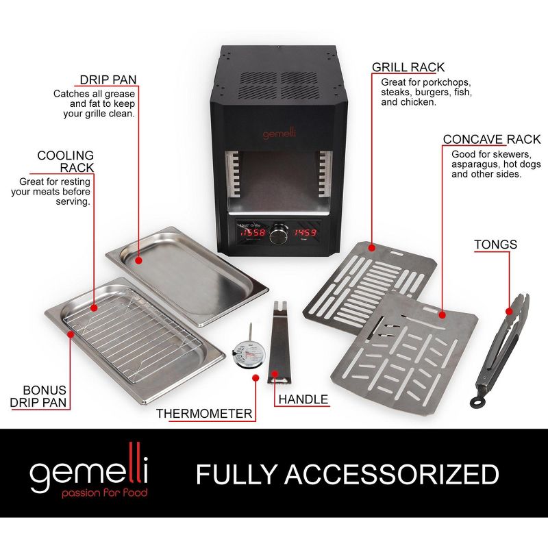 Gemelli Gourmet Steak Grille (1600 Watt), Infrared Superheating Up to 1560 Degrees, Electric Grill (Black), 4 of 7
