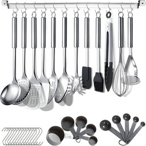 BRINJOY 38-Piece Stainless Steel Kitchen Cooking Utensil Set, Kitchen Tool Set with Cutlery Rack and Hooks, Dishwasher Safe - 1 of 4