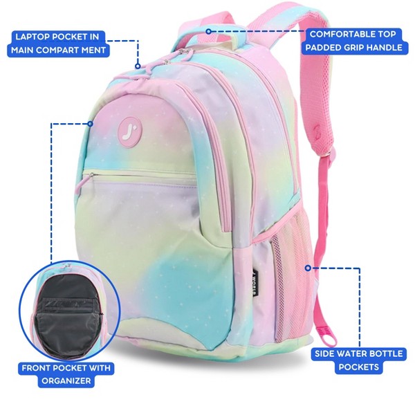 Mochila J World Cornelia para niños grandes de 18" con múltiples compartimentos para escuela y viaje 3