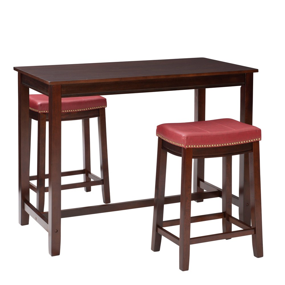 Photos - Dining Table Linon 3pc Claridge Backless Stools Counter Height Dining Set Brown/Red - : Rustic Acacia Wood, Faux Leather 