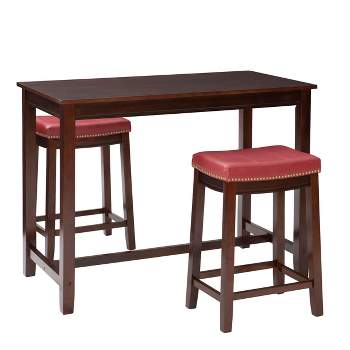 3pc Claridge Backless Stools Counter Height Dining Set Brown/Red - Linon