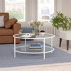 Two Shelf Round Metal Base Coffee Table in White with Glass Top - Henn&Hart - 2 of 4
