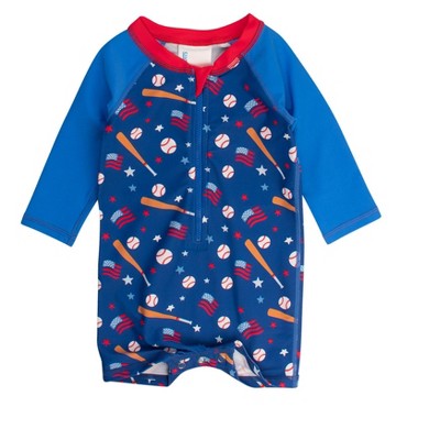 RuggedButts Baby/Toddler Boys UPF50+ Long Sleeve One Piece Rash Guard
