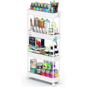 Wikineon Slim Rolling Storage Cart 4 Tier Bathroom Organizer Mobile Shelving Unit Utility Cart Tower Rack for Kitchen Laundry Narrow Places - 1 of 4