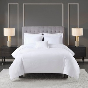 Okak Full/King 5-Piece Navy Style Cotton Sateen Bed Comforter Set with Throw Pillow,Embroidered Quilt Bedding Sets,Machine Washable - 1 of 4