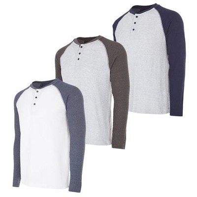 DARESAY Men's Thermal Crew Long Sleeve Henley Tops Base Layer Shirt, Pack of 3