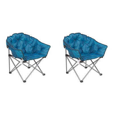 Mac Sports Folding Padded Outdoor Club Chair with Carry Bag, Blue/Black (2 Pack)