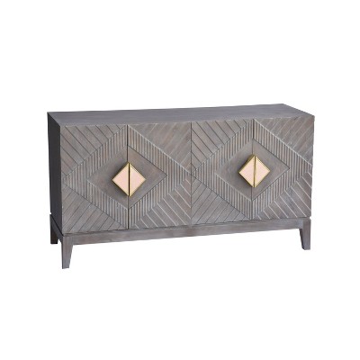 The Urban Port 55" Sideboard Buffet Cabinet Console 4 Doors Inner Shelf Ornate Diamond Carving Gray/Gold