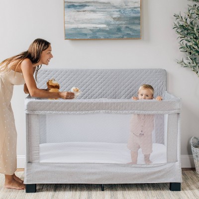 Grey Full Size Mesh Crib with Quilted Fabric