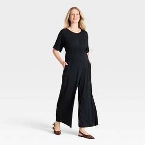 Short Sleeve Knit Maternity Jumpsuit - Isabel Maternity by Ingrid & Isabel™ Black - 1 of 3