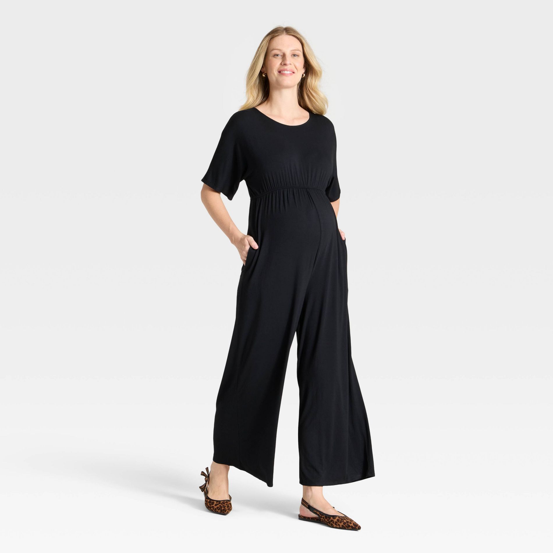 Short Sleeve Knit Maternity Jumpsuit - Isabel Maternity by Ingrid & Isabel™ Black L
