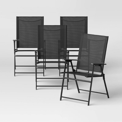 4pc Sling Patio Dining Folding Chairs Black - Room Essentials™