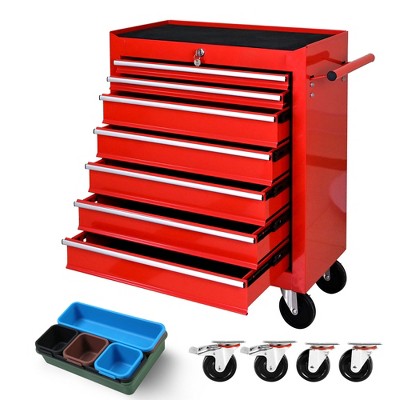 Tool Chest with 7 Drawers, Tool Cart with 7 Organizer Tray Divider Set & Wheels, Large Rolling Tool Box Organizer for Garage, Workshop