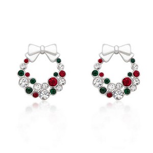 ShineHigh Holiday Wreath Crystal Earrings – Festive Multi-Color, Clear, and Champagne Crystal Hoops with Elegant Bow – Rhodium & Goldtone Finishes - 1 of 1