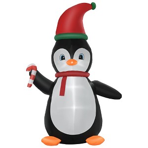 HOMCOM 8ft Christmas Inflatable Penguin with Candy Cane, Outdoor Blow-Up Yard Decoration with LED Lights Display - 1 of 4