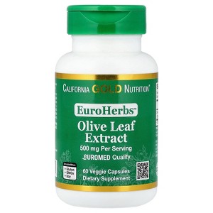 Olive Leaf Extract 500 mg, 18% Oleuropein, Processed in Spain, 3rd Party Tested European Quality, 60 Veggie Capsules, California Gold Nutrition - 1 of 4