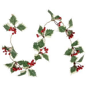 Northlight Pre-Lit B/O Holly and Berry Christmas Garland - 3.25' - Warm White LED Lights - 1 of 3