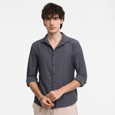 Campus Sutra Men Men's Space Grey Hive-Textured Shirt