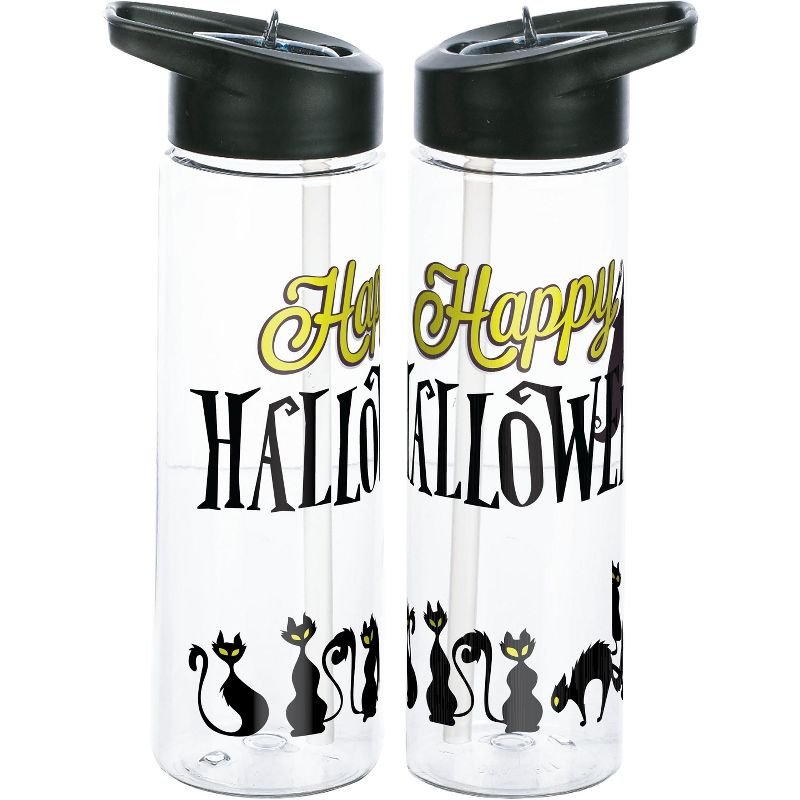 Happy Halloween Black Cats 24 Oz Single Wall Plastic Water Bottle, 1 of 2