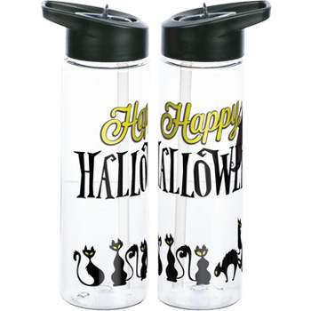 Happy Halloween Black Cats 24 Oz Single Wall Plastic Water Bottle