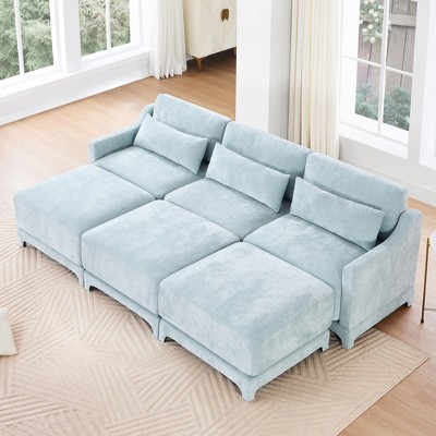 Christopher Knight Home Zona 105.9" Chenille Upholstered 3 Seat Sectional Sofa with Three Ottomans