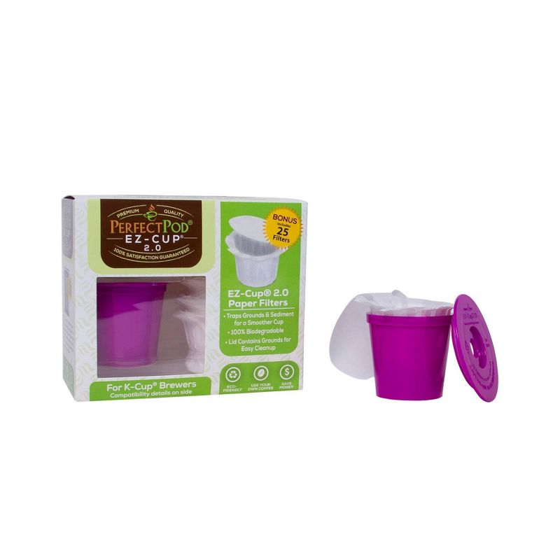 Perfect Pod EZ-Cup 2.0 Single-Serve Reusable Pod Filter Cup Starter Pack Includes 25 Paper Filters, 3 of 8