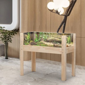 LAOTIES Wooden Tortoise House with Viewing Windows,Indoor Turtle Habitat and Reptile Enclosure,Large Pine Cage with Removable Bottom - 1 of 4