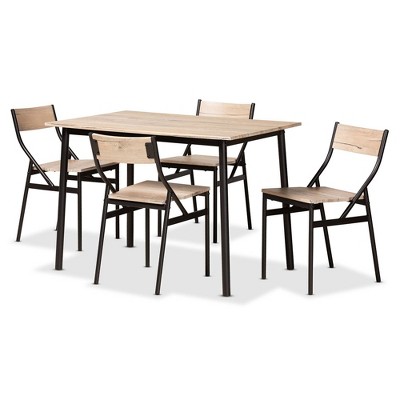 5pc Carmen Wood and Metal Dining Set Oak Brown/Dark Brown - Baxton Studio
