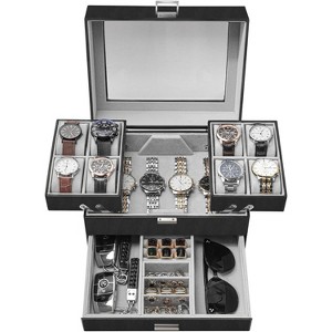Watch Case for Men, 8 Slot Watch Display Case, 3 Layers Large Sunglass Storage Organize - 1 of 4