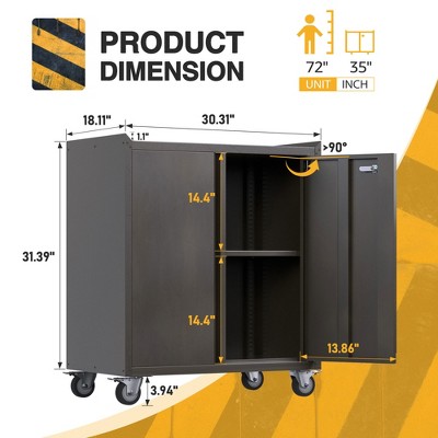 Steel Lockable Rolling Tool Cabinet with Adjustable Shelves, Black