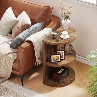 Hommoo 3-Tier Half-Round End Table, Semi-circular Side Table for Living Room