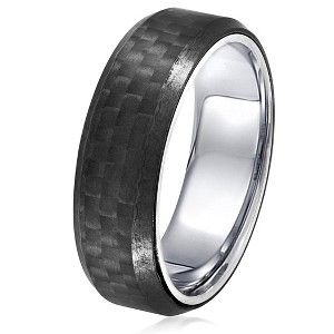 Crucible Men's Carbon Fiber Beveled Edges Steel Band Ring (7mm) - 1 of 3