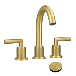 Gulches Brushed Gold 2-Handle Bathroom Faucet, 8-Inch Widespread Stainless Steel Sink Faucet with Pop Up Drain and Water Supply Hoses - 1 of 4