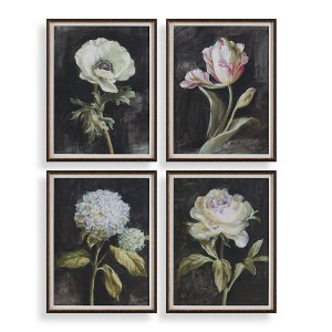 Uttermost Florals on Black Prints-White Flowers with Blue, Lilac & Rose Pink Accents, Set of 4 - 1 of 4