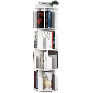 Wooden Rotating Bookshelf 4 Tier, 360° Floor-Standing Bookcase and Multi-Functional Storage Organizer for Living Room, Kids, Beigeand Adults - 1 of 4