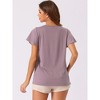 cheibear Women's Soft Knit Short Sleeve V Neck Pleated Pajama Tops - 4 of 4