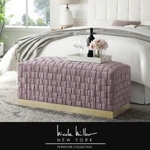Nicole Miller Satine Velvet Hand Woven Bench with Base - 1 of 4