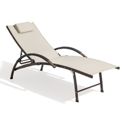Crestlive Products Outdoor Aluminum Adjustable Reclining Chaise Lounge Chair with Arms & Headrest