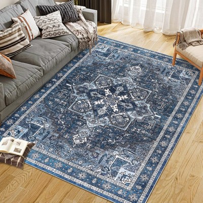 Washable Rug flower print Vintage Rug Foldable Rug Non Slip Carpet