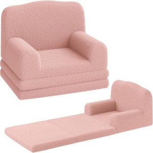 Kids Couch, 2-in-1 Convertible Toddler Sofa Chair, Fold Out Lounger Bed, Soft Teddy Fleece for Playroom, Nursery, Birthday Gift - 1 of 4